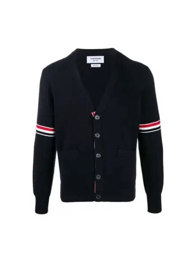 Milano Stitch Sprite Armband Cotton V-neck Cardigan Navy - THOM BROWNE - BALAAN 2