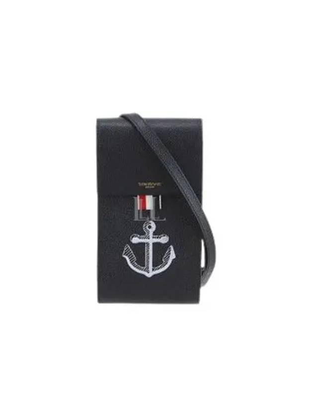 Anchor Pebble Grain Leather Phone Holder Cross Bag Navy - THOM BROWNE - BALAAN 2