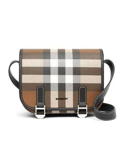 Check Print Leather Messenger Bag Dark Birch Brown - BURBERRY - BALAAN 2