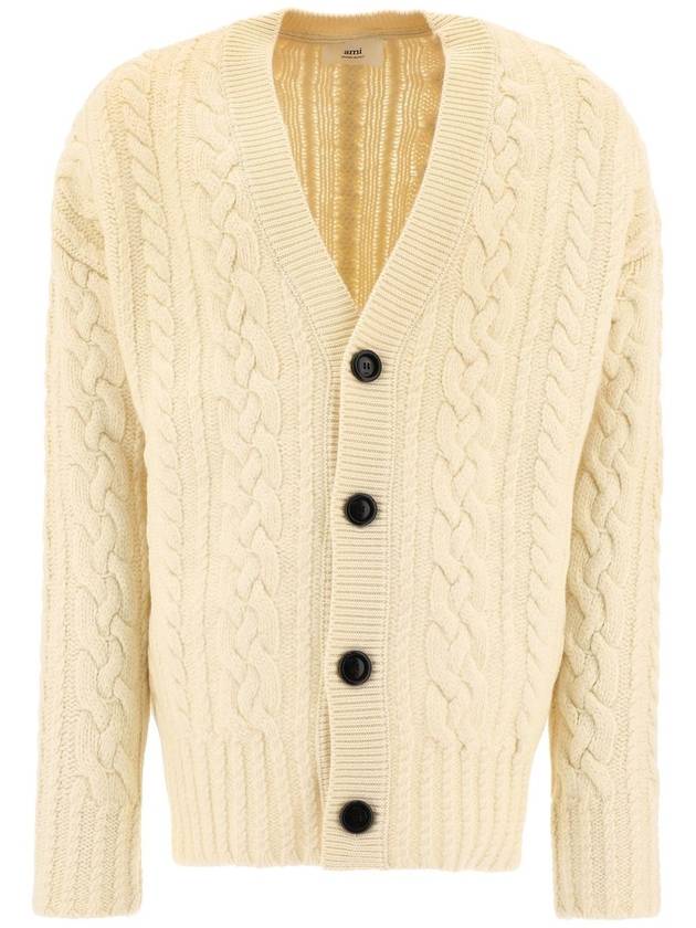 cable V-neck knit cardigan cream - AMI - BALAAN 2