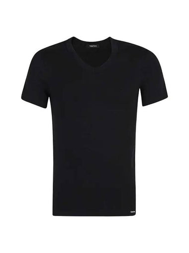 Cotton V-neck Short Sleeve T-Shirt Black - TOM FORD - BALAAN 1