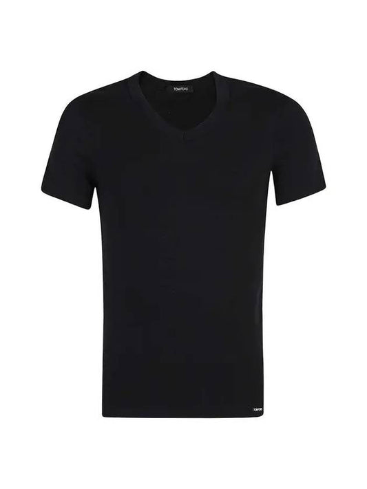 Cotton V-neck Short Sleeve T-Shirt Black - TOM FORD - BALAAN 1