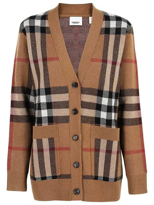 Check Wool Cashmere Cardigan Brown - BURBERRY - BALAAN 2