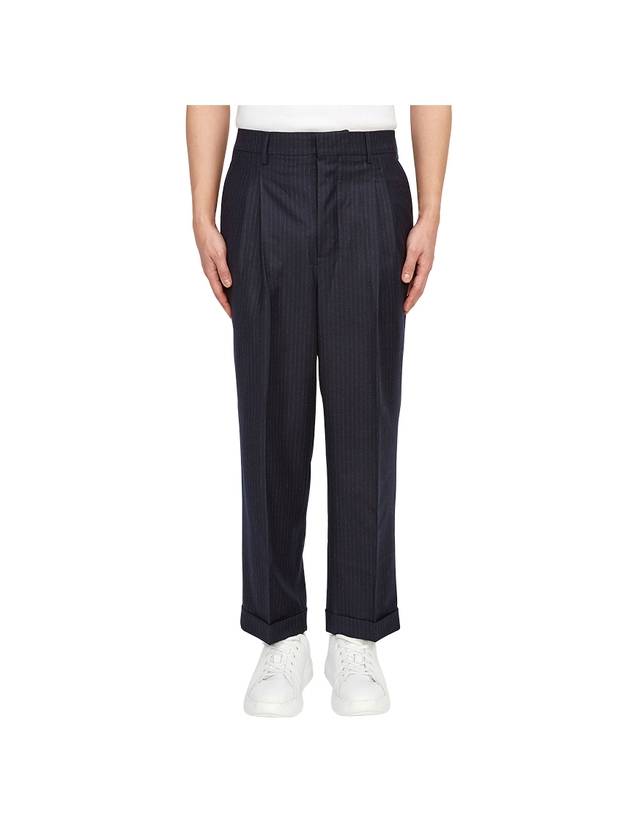 Men's Pinstriped Tailored Cropped Slacks Navy - AMI - BALAAN 1