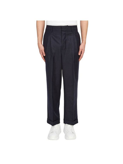 Men's Pinstriped Tailored Cropped Slacks Navy - AMI - BALAAN 2