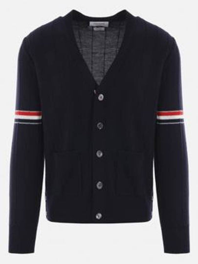 RWB V-neck Striped Virgin Wool Cardigan Navy - THOM BROWNE - BALAAN 2