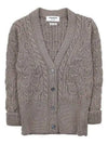 Merino Wool Crisscross Cable Stitch 3/4 Sleeve V-Neck Cardigan Medium Brown - THOM BROWNE - BALAAN 2