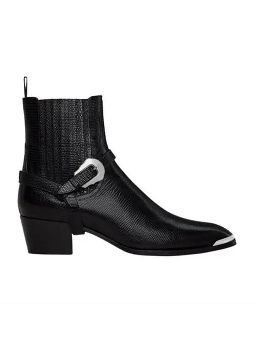 Harness Metal Toe Tejus Stamped Calfskin Western Chelsea Boots Black - CELINE - BALAAN 1