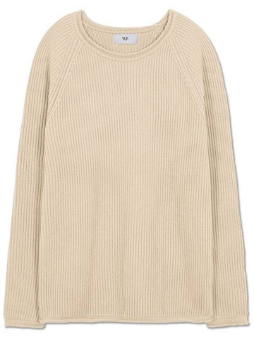 French oversized raglan ribbed cotton knit BEIGE - WEST GRAND BOULEVARD - BALAAN 1