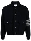 4 Bar Cable Merino Wool Cotton Bomber Jacket Navy - THOM BROWNE - BALAAN 2