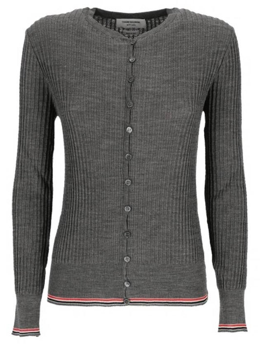 Women's Baby Cable Wool Crepe Crew Neck Cardigan Medium Grey - THOM BROWNE - BALAAN 2