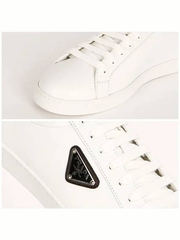 Brushed Leather Low Top Sneakers White Black - PRADA - BALAAN 5