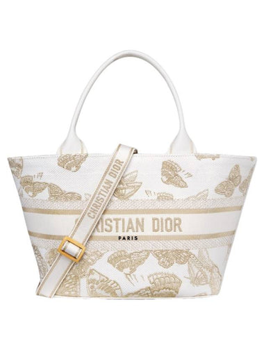 Gold Tone Gradient Butterflies Hat Basket Tote Bag White - DIOR - BALAAN 1