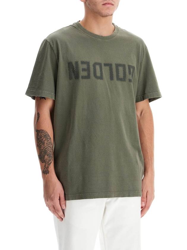 Golden Lettering Cotton Short Sleeve T-Shirt Olive Green - GOLDEN GOOSE - BALAAN 3