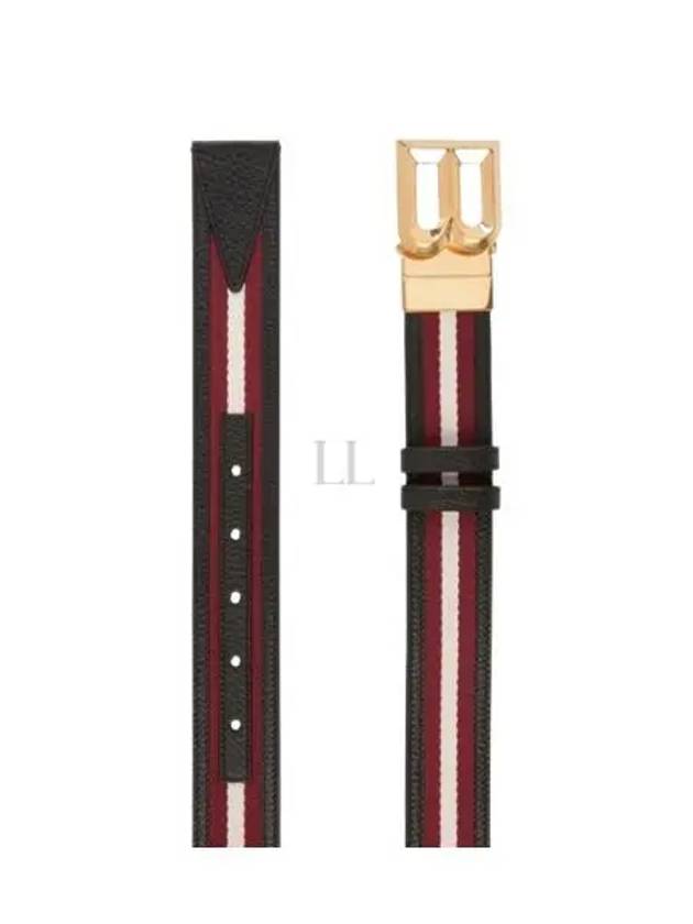 B Bold Buckle Leather Belt Red Black - BALLY - BALAAN 2