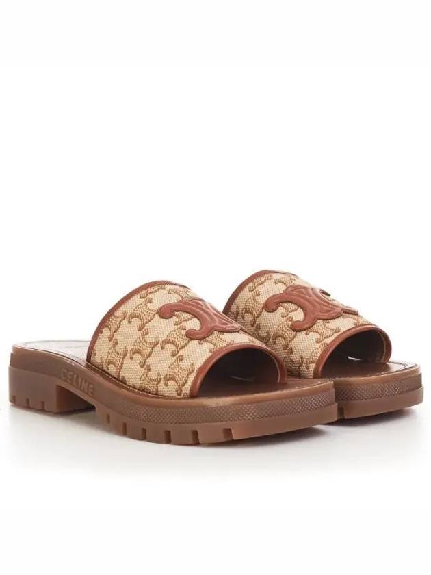 Clea Triomphe Canvas Calfskin Slipper Brown Beige - CELINE - BALAAN 2