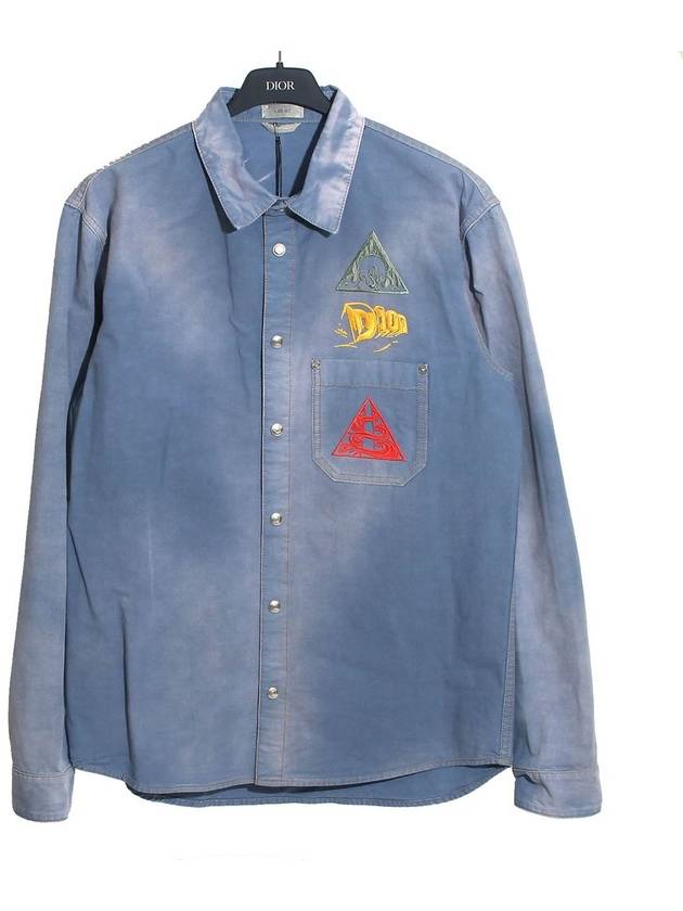 Astro Embroidered Patch Denim Long Sleeve Shirt Light Blue - DIOR - BALAAN 3