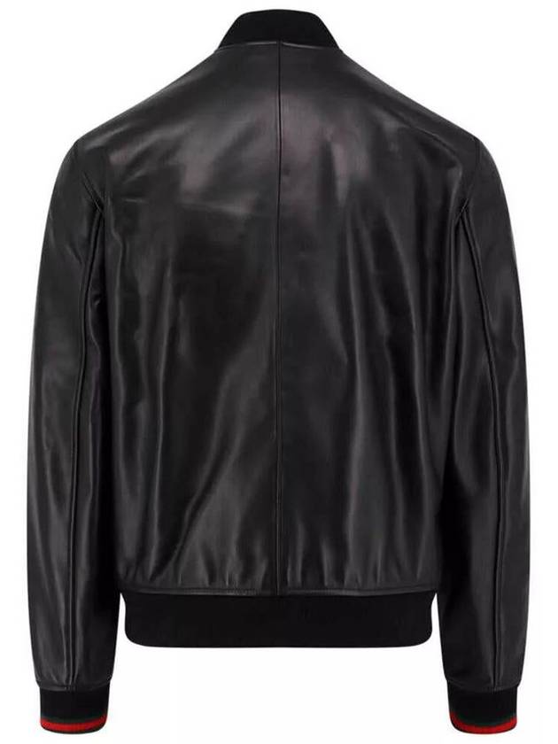 Web Leather Bomber Jacket Black - GUCCI - BALAAN 3