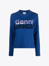 Logo Intarsia Crew Neck Knit Top Blue - GANNI - BALAAN 2