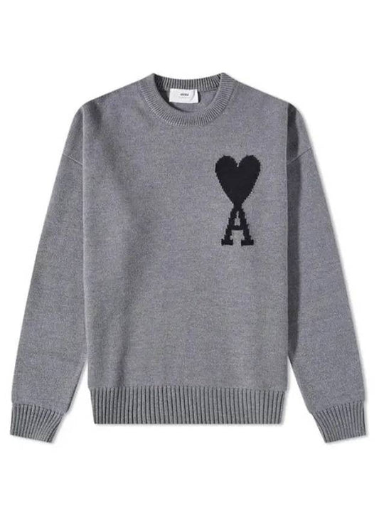 Big Heart Logo Wool Knit Top Grey Black - AMI - BALAAN 2