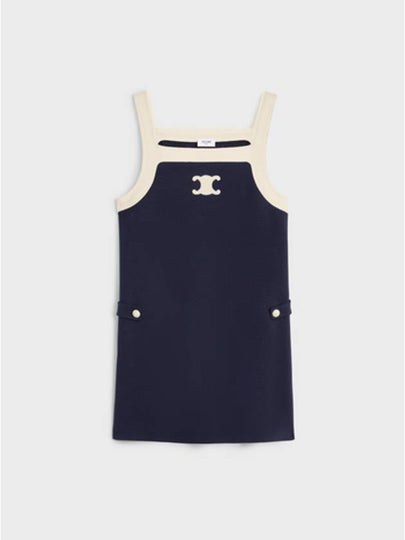 Mini Triomphe Sleeveless Wool Short Dress Dark Navy - CELINE - BALAAN 2