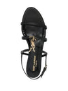 Women's Smooth Leather Gold Tone Monogram Detail Cassandra Flat Sandals Black - SAINT LAURENT - BALAAN 2