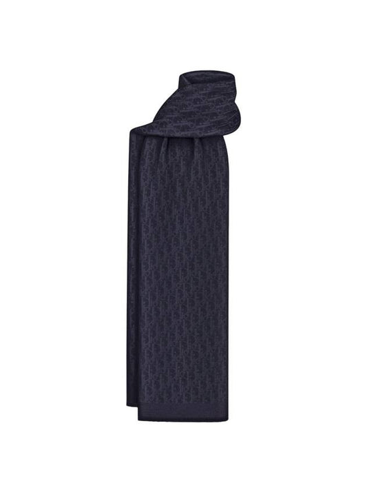 Oblique Stole Wool Silk Blend Scarf Navy - DIOR - BALAAN 1