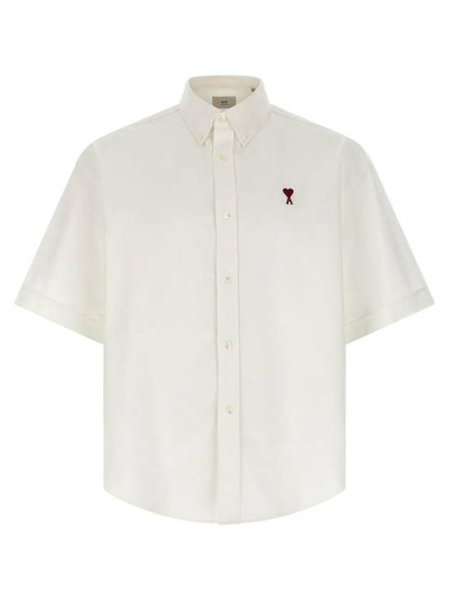 Heart Logo Short Sleeve Shirt White - AMI - BALAAN 1