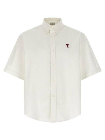 Heart Logo Short Sleeve Shirt White - AMI - BALAAN 1