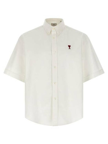 Heart Logo Short Sleeve Shirt White - AMI - BALAAN 1