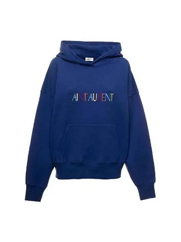 Hoodie Multicolor Logo Cotton Blue - SAINT LAURENT - BALAAN 1