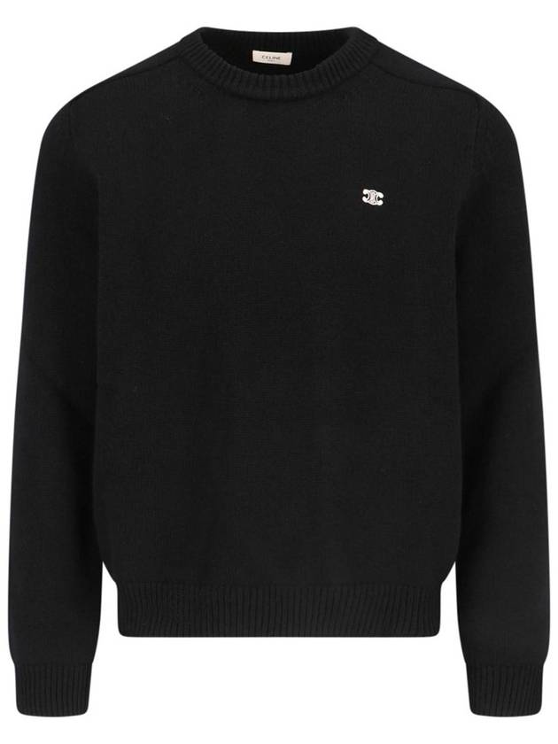 Men's Triomphe Crew Neck Cashmere Wool Knit Top Black - CELINE - BALAAN 3