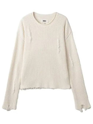 MM6 distressed crew neck knit off white - MAISON MARGIELA - BALAAN 1