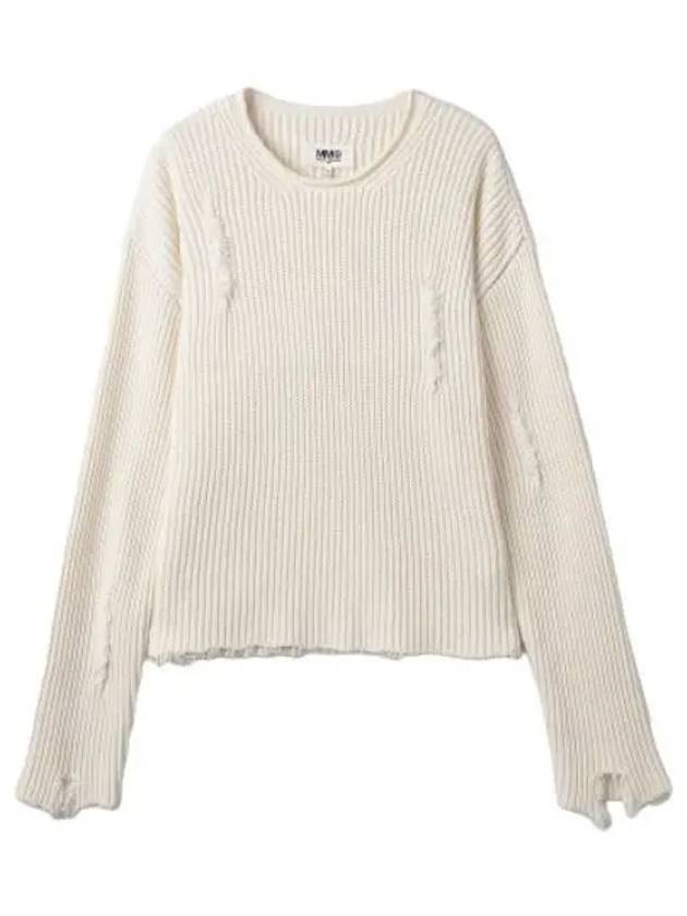 MM6 distressed crew neck knit off white - MAISON MARGIELA - BALAAN 1