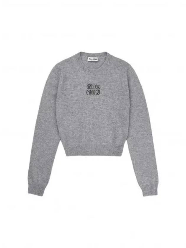 Embroidered Logo Cashmere Knit Top Grey - MIU MIU - BALAAN 2