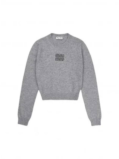 Embroidered Logo Cashmere Knit Top Grey - MIU MIU - BALAAN 2