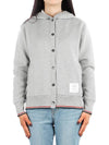 Women's Herringbone Tipping Hoodie Cotton Cardigan Grey White - THOM BROWNE - BALAAN 2