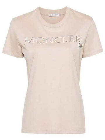 Embroidered Logo Cotton Short Sleeve T-Shirt Beige - MONCLER - BALAAN 1