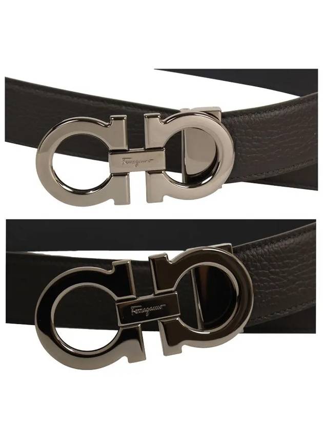 Reversible Gancini Leather Belt Navy - SALVATORE FERRAGAMO - BALAAN 4