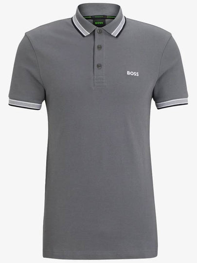 Paddy Cotton Short Sleeve Polo Shirt Grey - HUGO BOSS - BALAAN 2