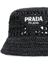 Embroidered Logo Raffia Bucket Hat Black - PRADA - BALAAN 4