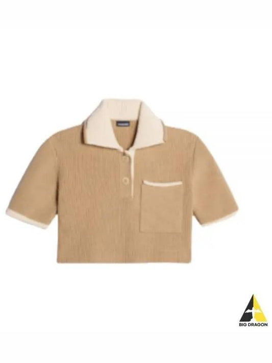 Le Maille Arco Contrasted Cropped Knit Polo Shirt Beige - JACQUEMUS - BALAAN 2