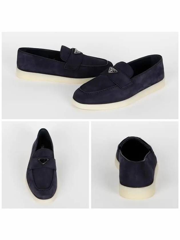 Triangle Logo Suede Loafers Navy - PRADA - BALAAN 3