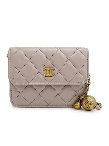 Mini gold ball chain flap bag pink beige vintage plated lamb skin 31st unit 3ET0795 - CHANEL - BALAAN 1