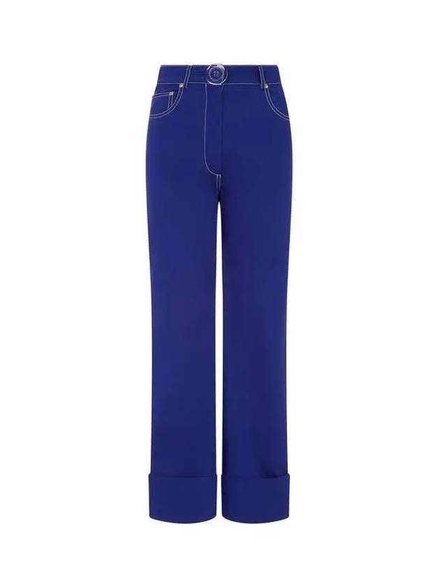 Big button cotton roll-up pants light navy - STELLA MCCARTNEY - BALAAN 1