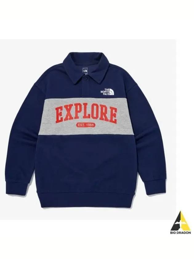 The North Face KIDS School Day Collar Sweatshirt NM5MQ05T NAV - THE NORTH FACE - BALAAN 1