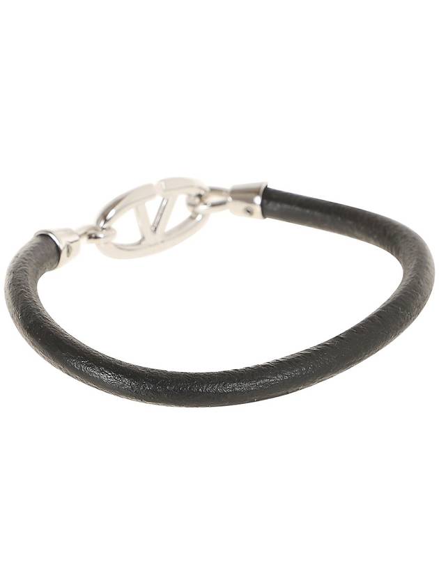 V Logo Leather Bracelet Black - VALENTINO - BALAAN 3