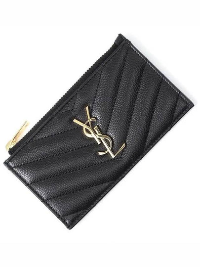 Monogram Fragment Zipper Card Wallet Black - SAINT LAURENT - BALAAN 2