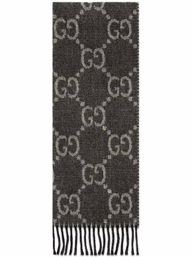 GG Jacquard Two-Tone Tassel Wool Muffler Grey Black - GUCCI - BALAAN 3