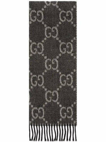 GG Jacquard Two-Tone Tassel Wool Muffler Grey Black - GUCCI - BALAAN 2